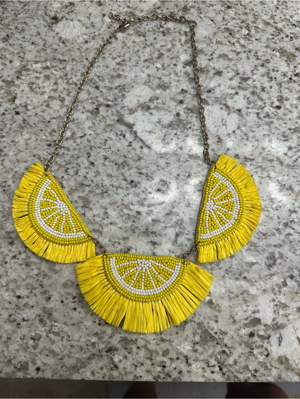 Boutique Yellow Beaded Fringe Statement Necklace